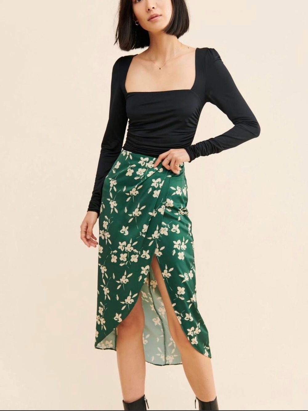 Urban Outfitters Green Floral Midi Skirt
